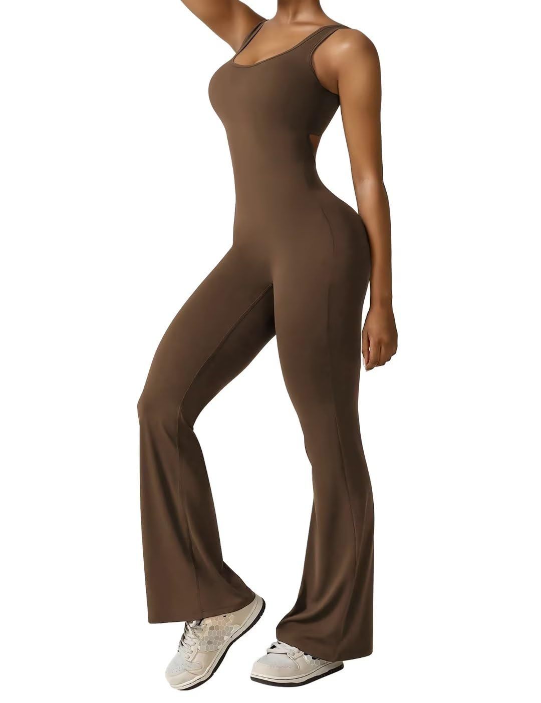 Women's Sleeveless Flared Jumpsuit Sexy Backless Tight Hip Lifting Yoga Jumpsuit For Women_ecoleips.com