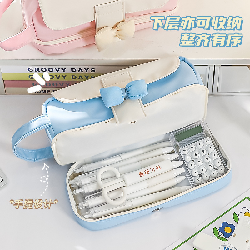 Brand high quality capacious pencil case with bow