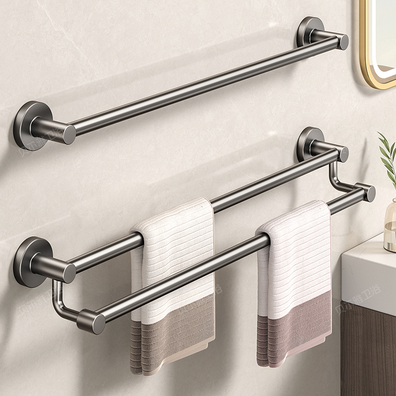 Towel Rack with Extended Towel Bar for Bathroom, 304 Stainless Steel Thickened, No-Drill Single Rod Hanging Rod Bath Towel Rack