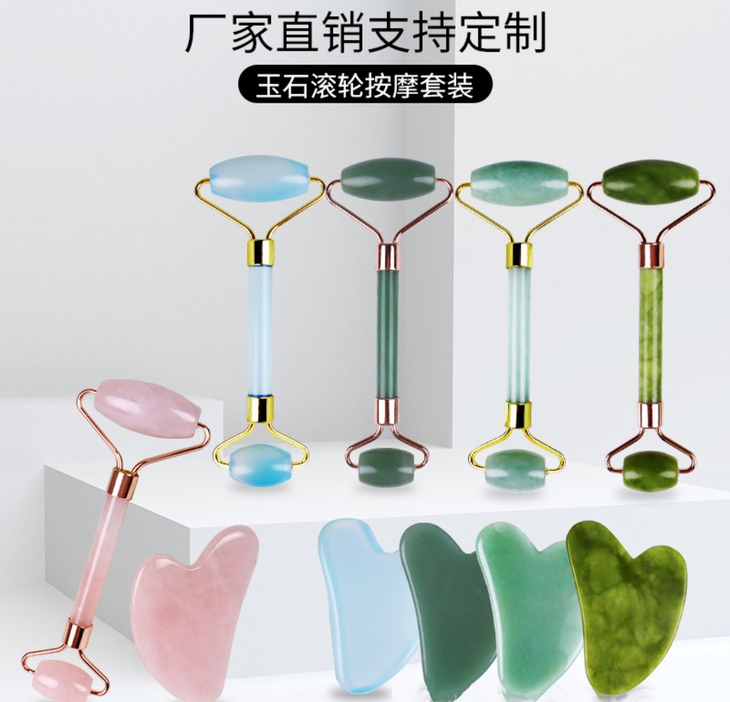 Fabrikverkauf Xiuyan-Jade-Massageroller Gua-Sha-Set, spezialisiertes Augen- und Gesichtspflege-Massageset