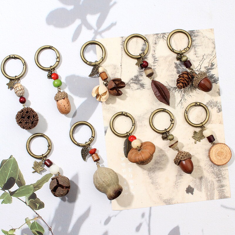 Natural Plant Fruit Forest-Style Vintage Bag Pendant Handmade Simple Keychain New Chinese-Style Artistic Bag Decoration Accessory