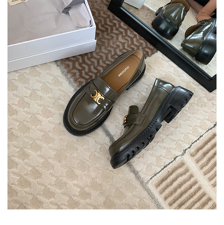 葡萄妈Studiolee英伦风小皮鞋女小金扣圆头一