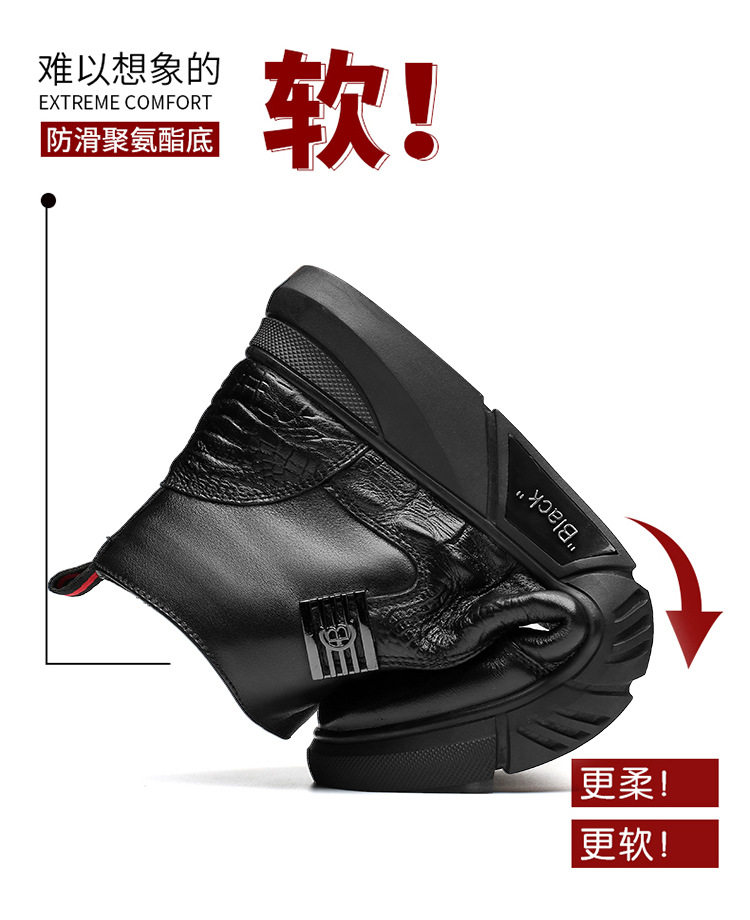 Giày bốt Martin nam cổ cao da bò lót bông giữ ấm chống trượt, gót thấp 1–3 cm — Màu đen đơn 5376, Bông đen 5376 chi tiết 10