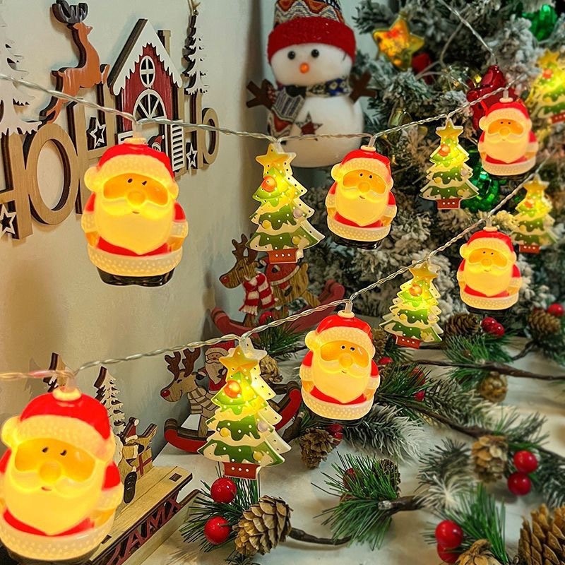 クリスマス装飾ライトサンタクロース雪だるまカラーライトストリングクリスマスツリー電池ボックスライトストリンググリーンライト|undefined