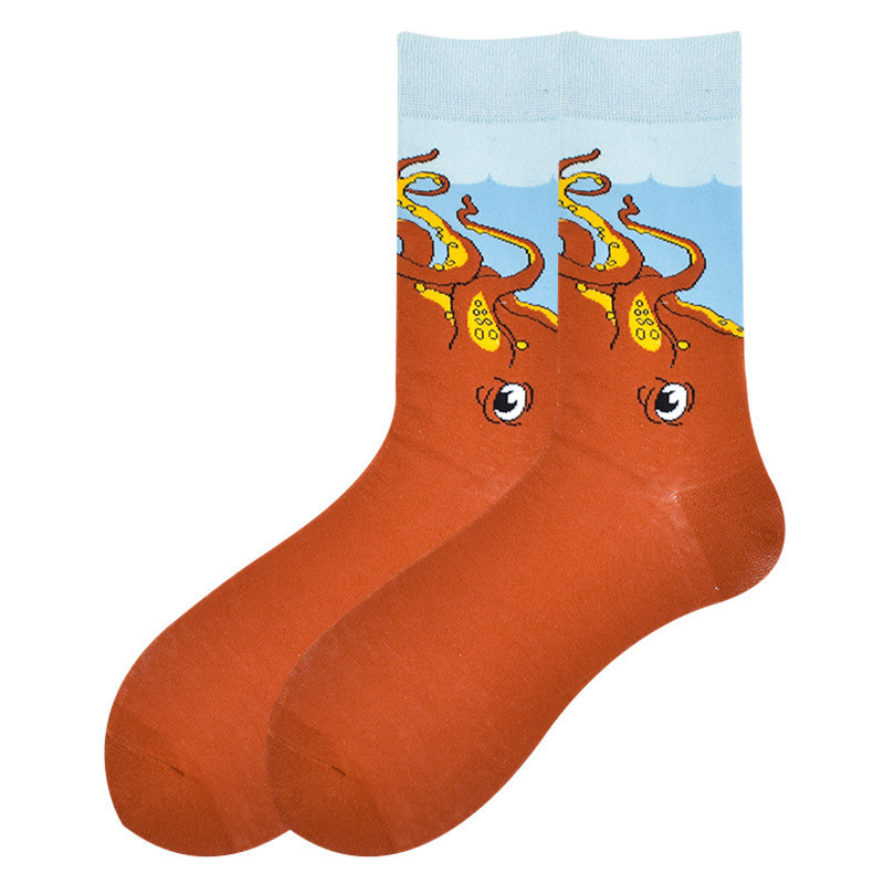 Popular Primavera, Otoño e Invierno moda media pantorrilla jacquard calcetines moda dibujos animados animal comida geométrica rayas fabricante