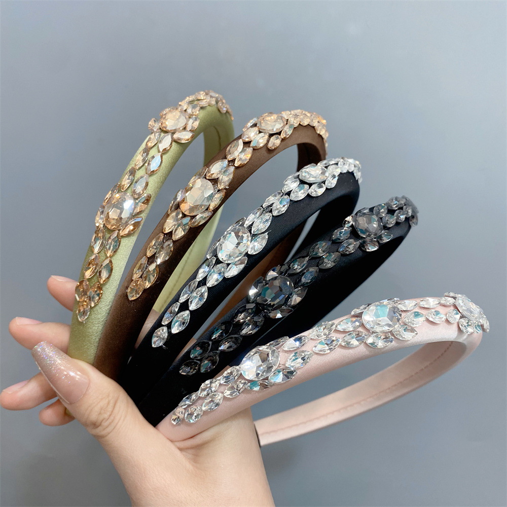 Elegant Simple Style Solid Color Cloth Inlay Rhinestones Hair Band display picture 2