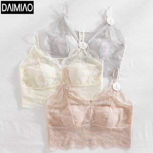French Lace Lingerie Women's Bra for Small Bust, Push-Up, No Empty Cup, Summer Thin Style, Inner Camisole, Beautiful Back, Fixed Rabbit Ear Cup