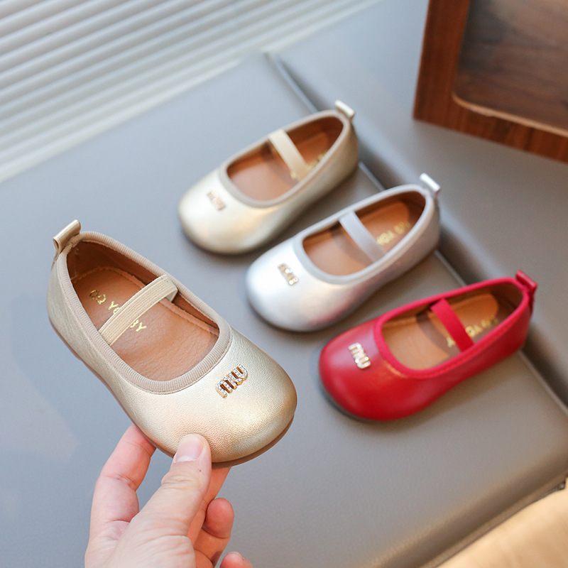 2025 Spring New Korean Style Children's Leather Shoes Princess Shoes Girls Solid Color Dance Shoes Western Style Soft Sole Single-layer Shoes