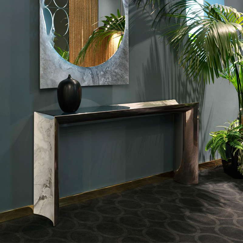 現代簡約玄關桌 寒江雪奢石面玄關台走廊別墅入戶長桌Visionnaire