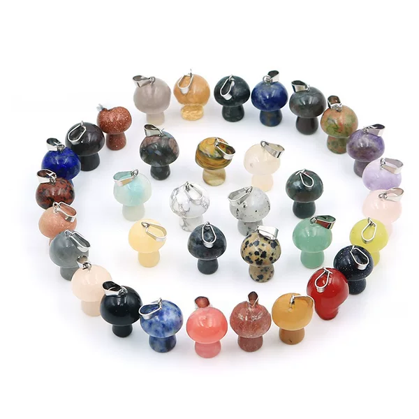 Source Factory Wholesale Natural Stone Mini Mushroom Pendant Agate Semi-Precious Stone DIY Necklace Ore Jewelry Accessories