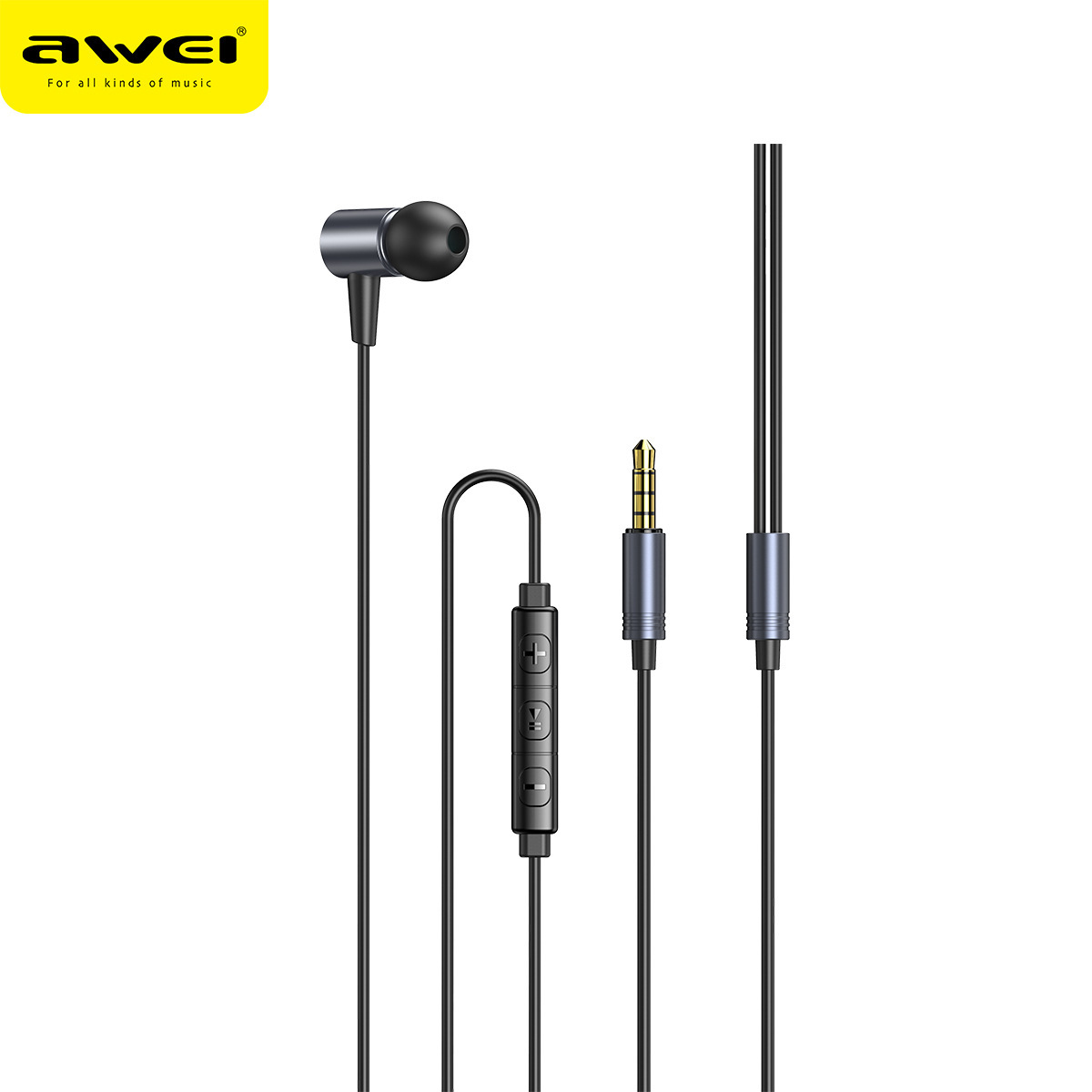 AWEI用维直插3.5mm手机有线耳机 金属重低音入耳式立体声线控耳机