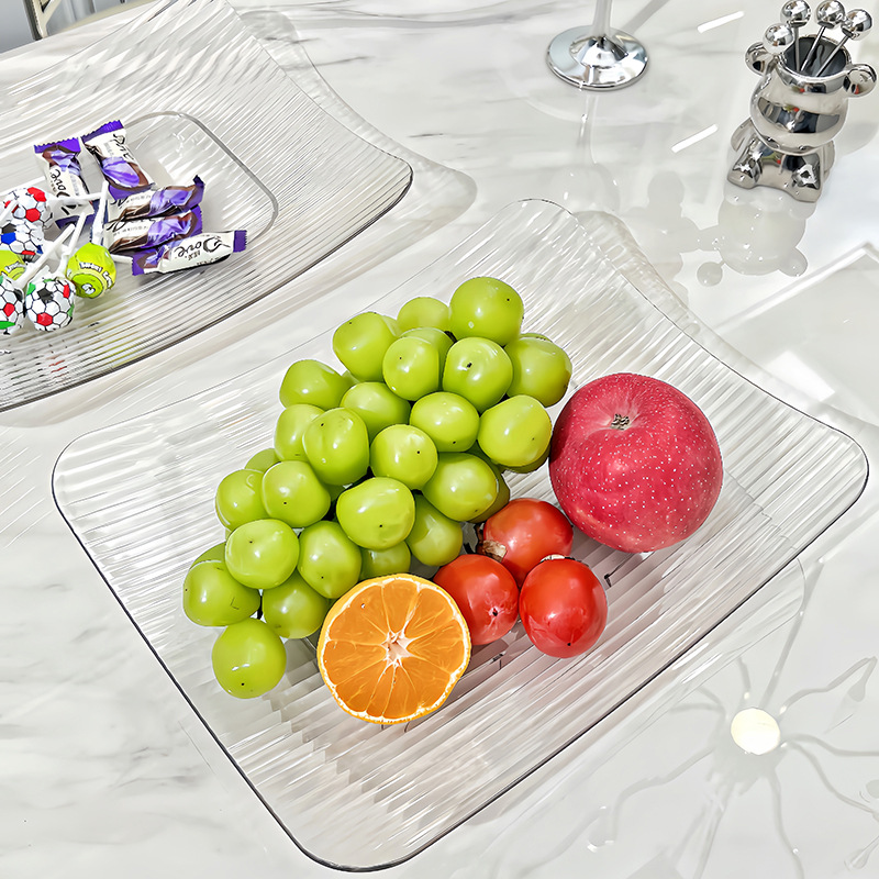 Plato de fruta de lujo ligero de alto aspecto hogar grado alimenticio plástico transparente plato de fruta sala de estar escritorio merienda plato de fruta seca