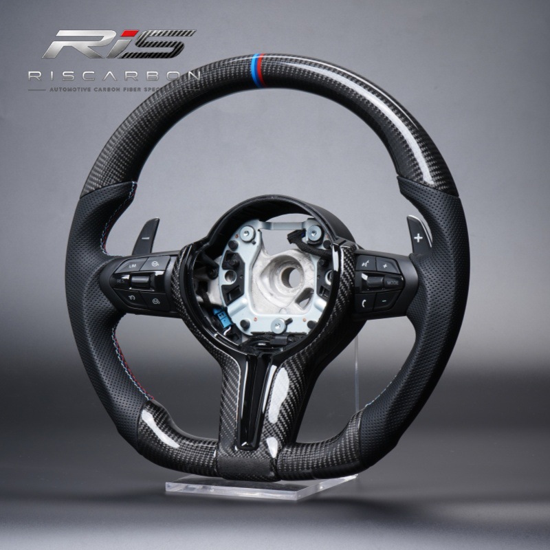 Black carbon fiber M flat-bottom steering wheel compatible with BMW F30F10F11F15F16F20F25F18M3M5
