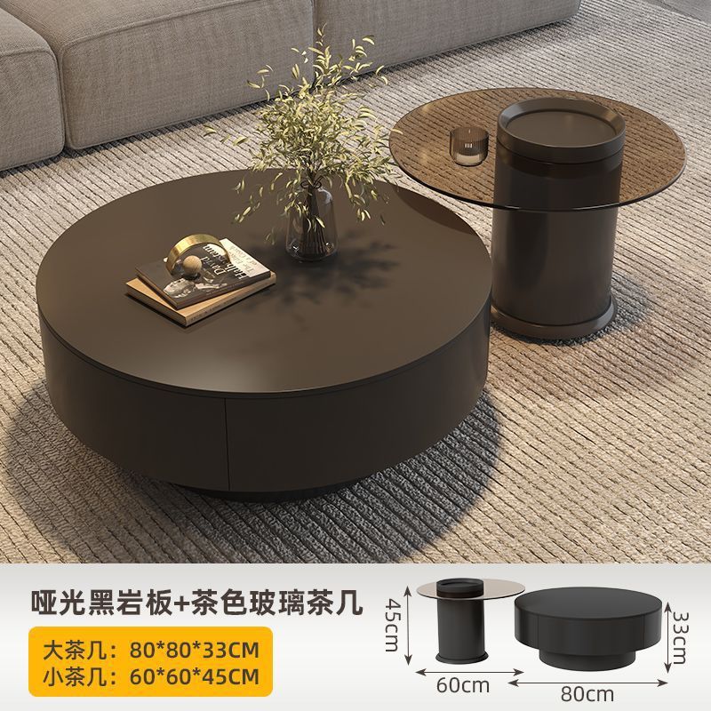 意式轻奢岩板茶几简约客厅小户型茶室感圆形极简家用茶桌组合|undefined