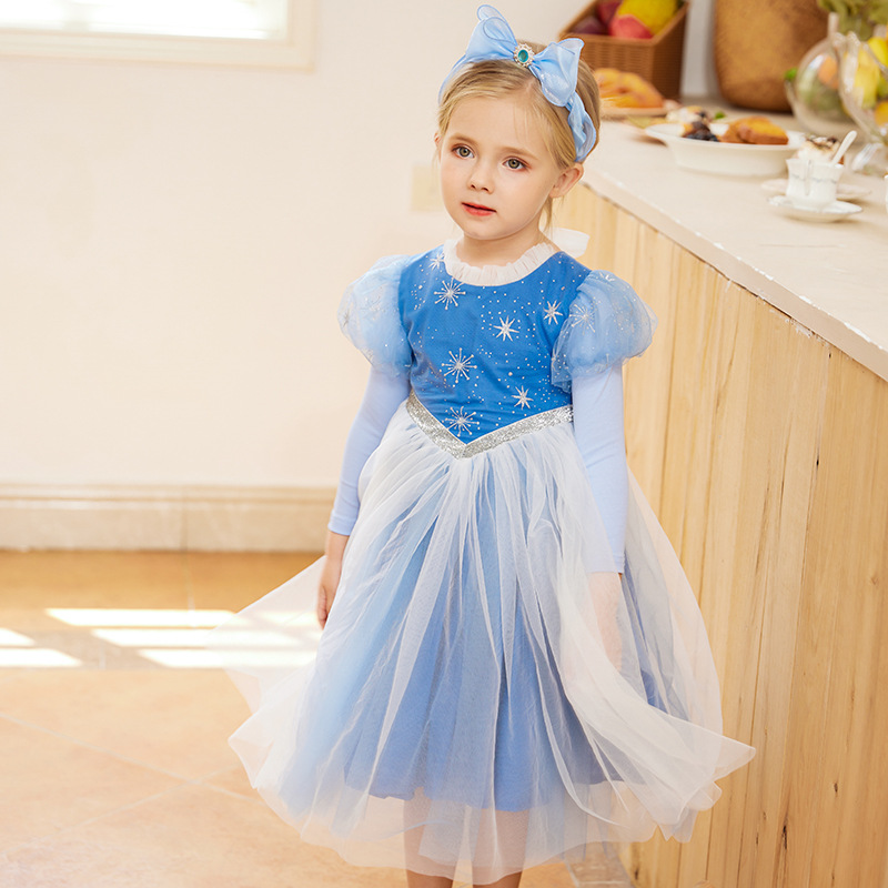 Vestido de princesa Aisha Vestido de nuevo estilo de niña azul Red de celebridades de Internet Falda de tutú de malla de manga larga Vestido de niños Aisha