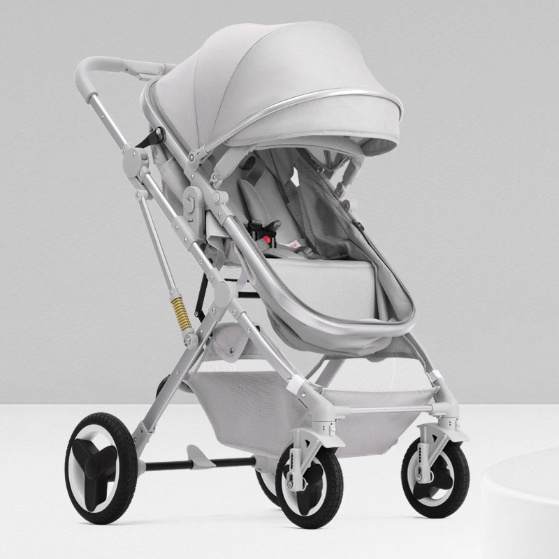 Cochecito para bebé con vista alta, se puede sentar y acostar, plegable, bidireccional, silla de auto para recién nacido.