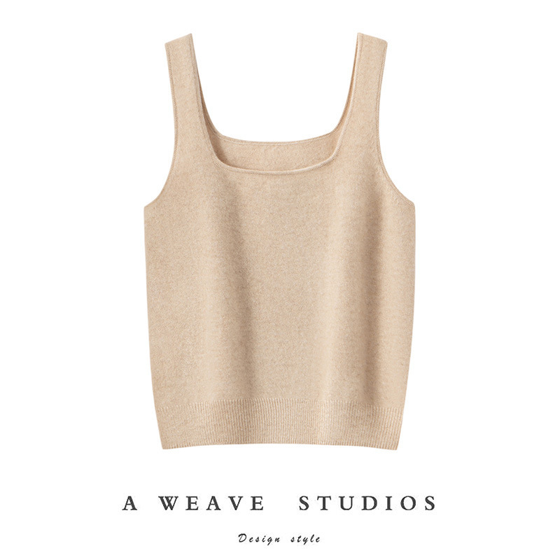 Commuting Essential! Versatile 100% Pure Cashmere Square Neck Wide Shoulder Vest Knit Base Layer