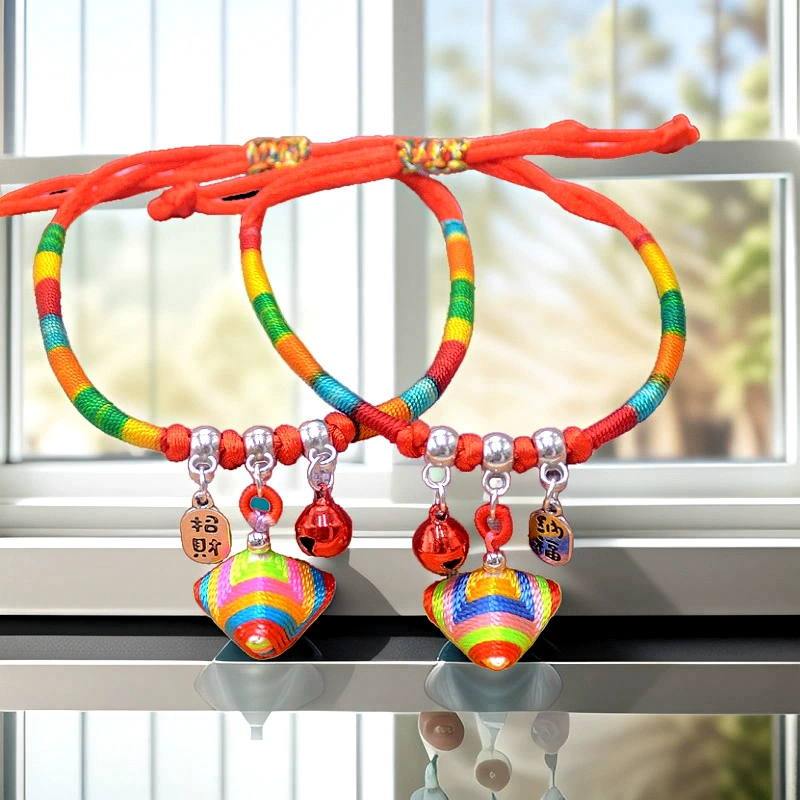 Children's red rope bracelet, hand-woven colorful cord, adjustable length