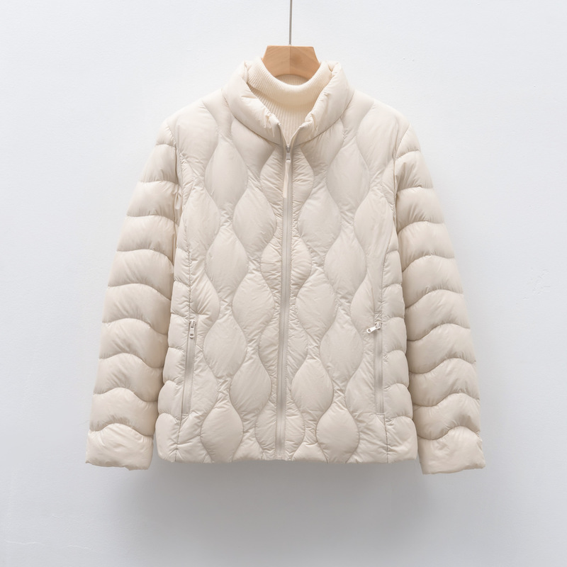 Pinghu Chixin 90 Velvet New National Standard Women's Autumn and Winter New Lightweight down Jacket Wavy Pattern Women's Stand-Up Collar Jacket