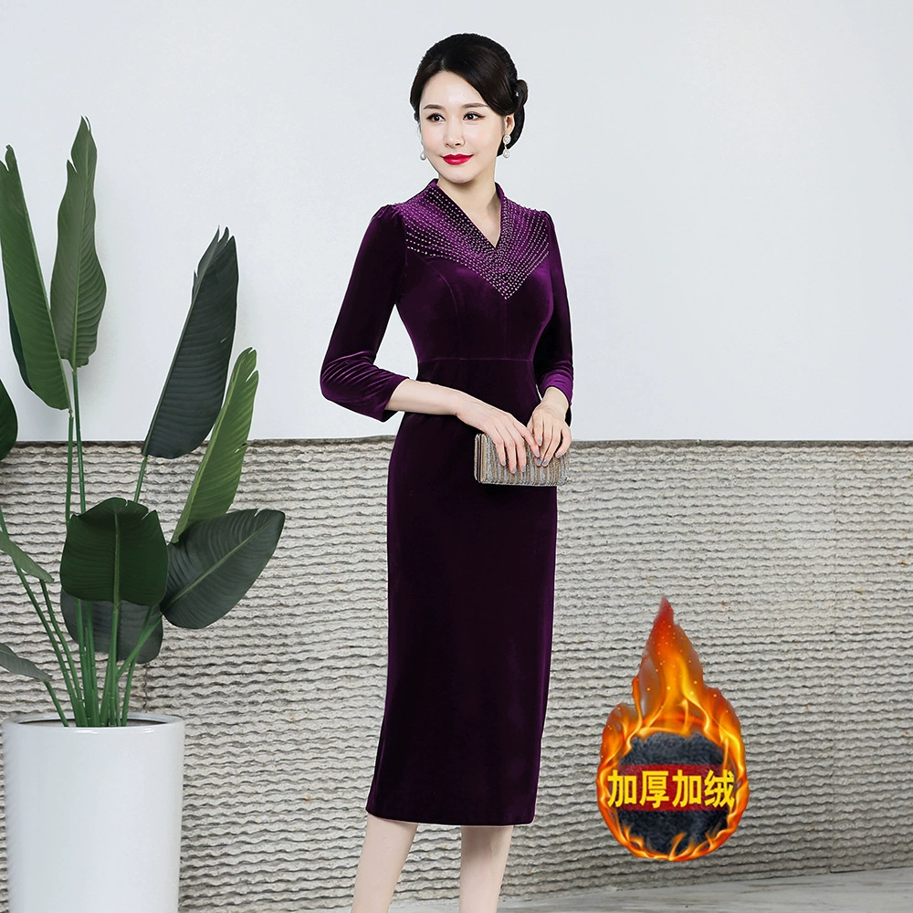 Женское Новогоднее платье-Чонсам на флисовой подкладке, мягкое Новогоднее платье-теща, бренд волос поколения, бархатное платье