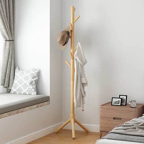 Solid wood floor-standing coat rack, bedroom home vertical clothes rack, clothing rack, simple modern bag rack