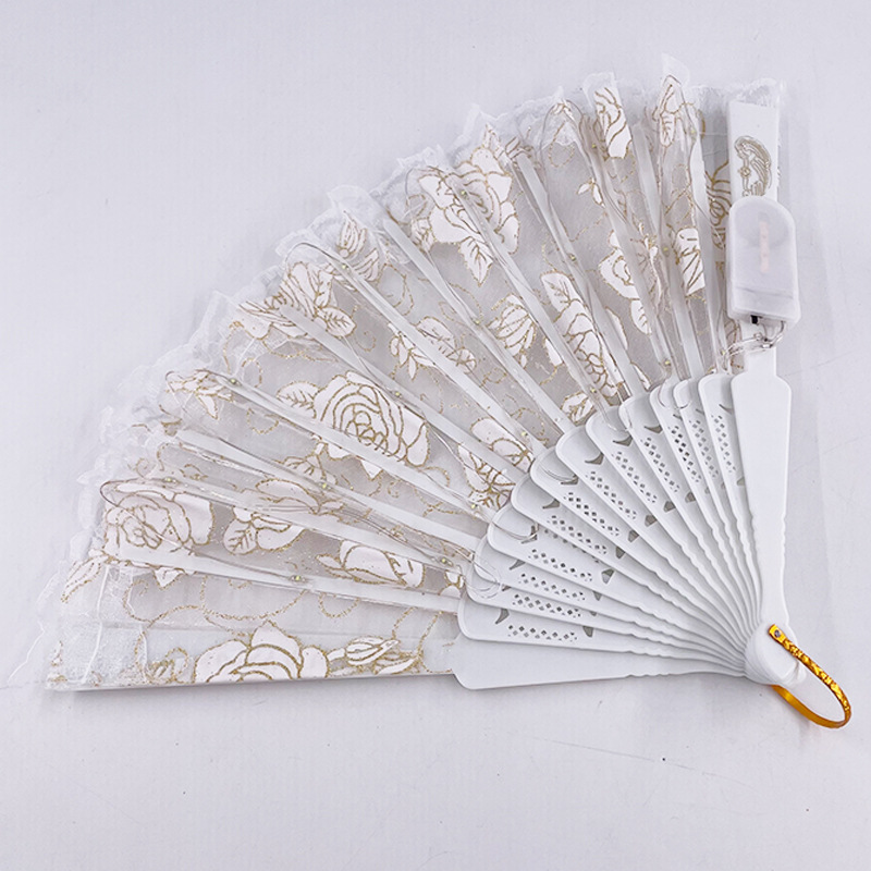 #593-1 7寸-6V双功能-发光玫瑰蕾丝扇正白色