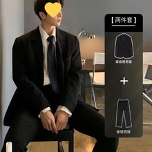 韩版潮流垫肩西服套装男宽松休闲高级感小西装学生商务正装两件套