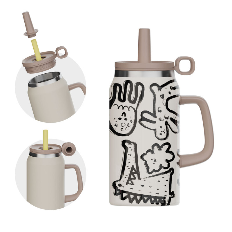 Digital Pattern 50oz Handle Car Cup Portable Handle Cold Ice Straw Cup Large Capacity Car Water Cup