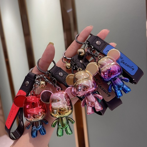 New Gradient Craft Bear Keychain Holder Couple Cartoon Figurine School Bag Car Keychain Business Gift