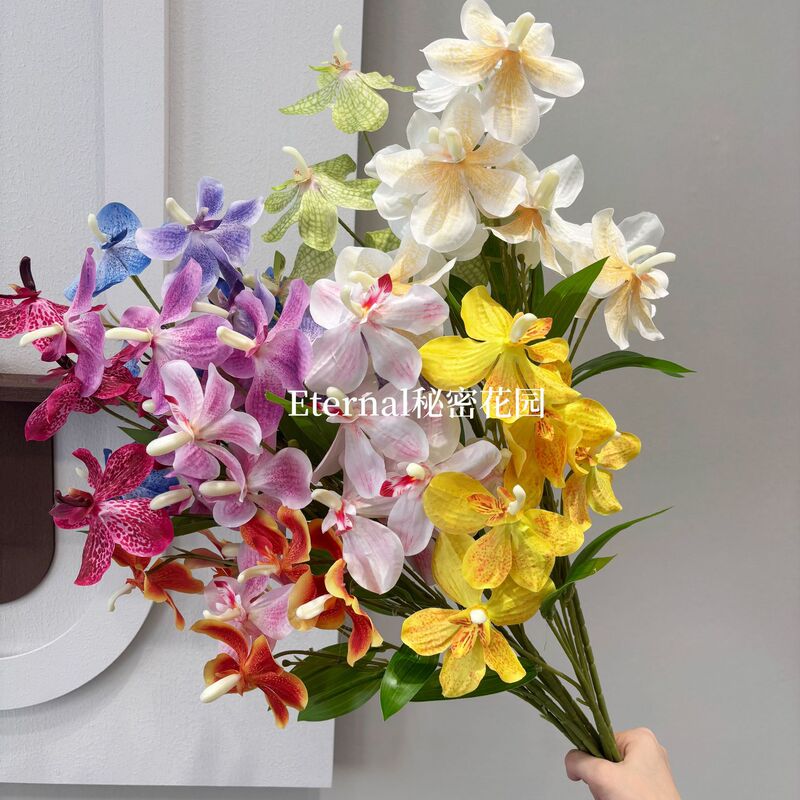 Artificial Orchid Orchid High-End 5-Head Phalaenopsis Wedding Hall Decoration Photography Props Window New Year Flowers