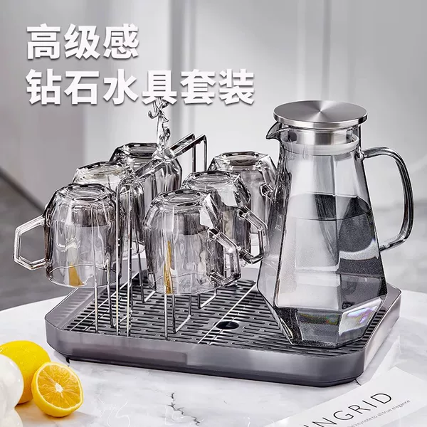 Diamond High Borosilicate Glass Water Kettle Set for Home Use in the Living Room, Hexagonal Handle Cup, Large Capacity, Minimalist Style Home Decor