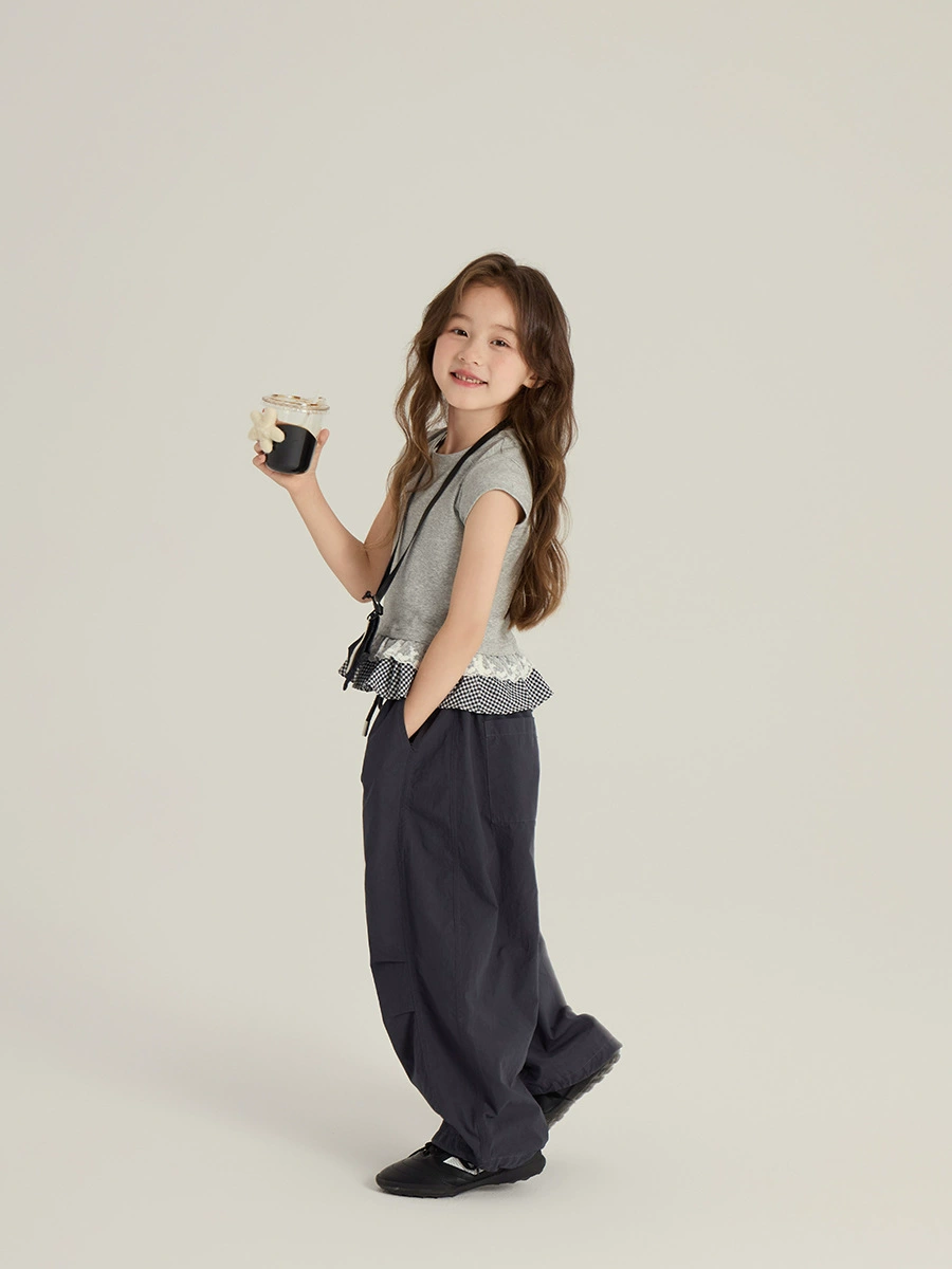艾мо贝贝 Lace children's summer clothing, T-shirt, Korean style, with short sleeve