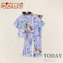 外贸新品儿童夏季新款时尚洋气两件套可爱卡通女宝宝2024