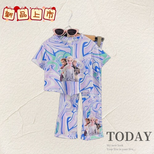Summer Fashion Trendy Baby Girl Toddler Cartoon Tie-Dye Set of Two Cute