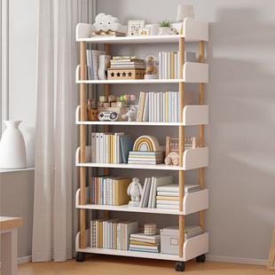 Nordic-style Bookshelf with Wheels Storage Rack Floor-standing Household Storage Rack Bedroom Simple Bookcase Living Room Plate Shelf