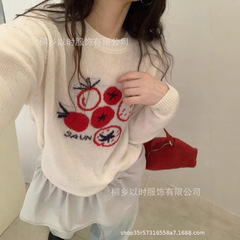 以时 甜美可爱风 趣味水果羊毛毛衣 圆领提花内搭单穿羊毛衫 女