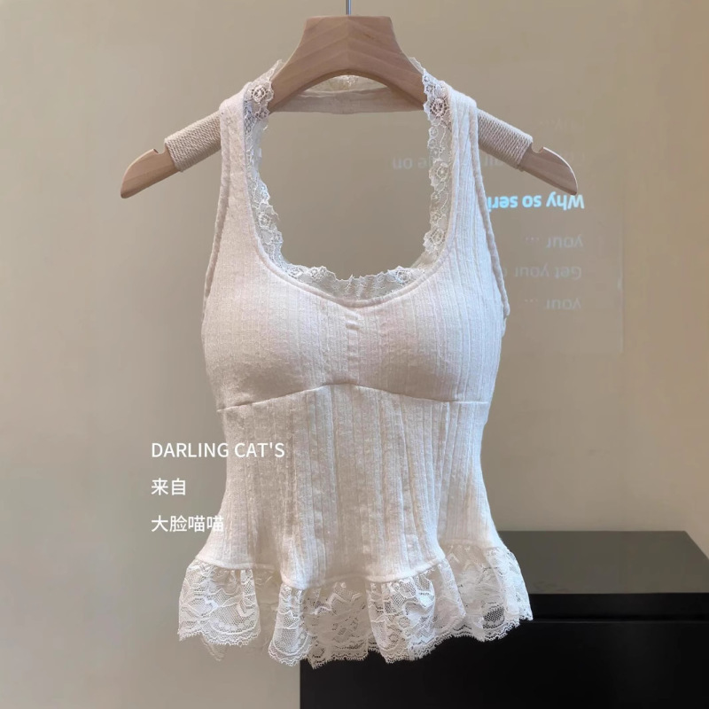 25 New Korean Style Pure Desire Lace Halter Suspender Women's Comes with Breast Pad and Velvet Vest Inner Top