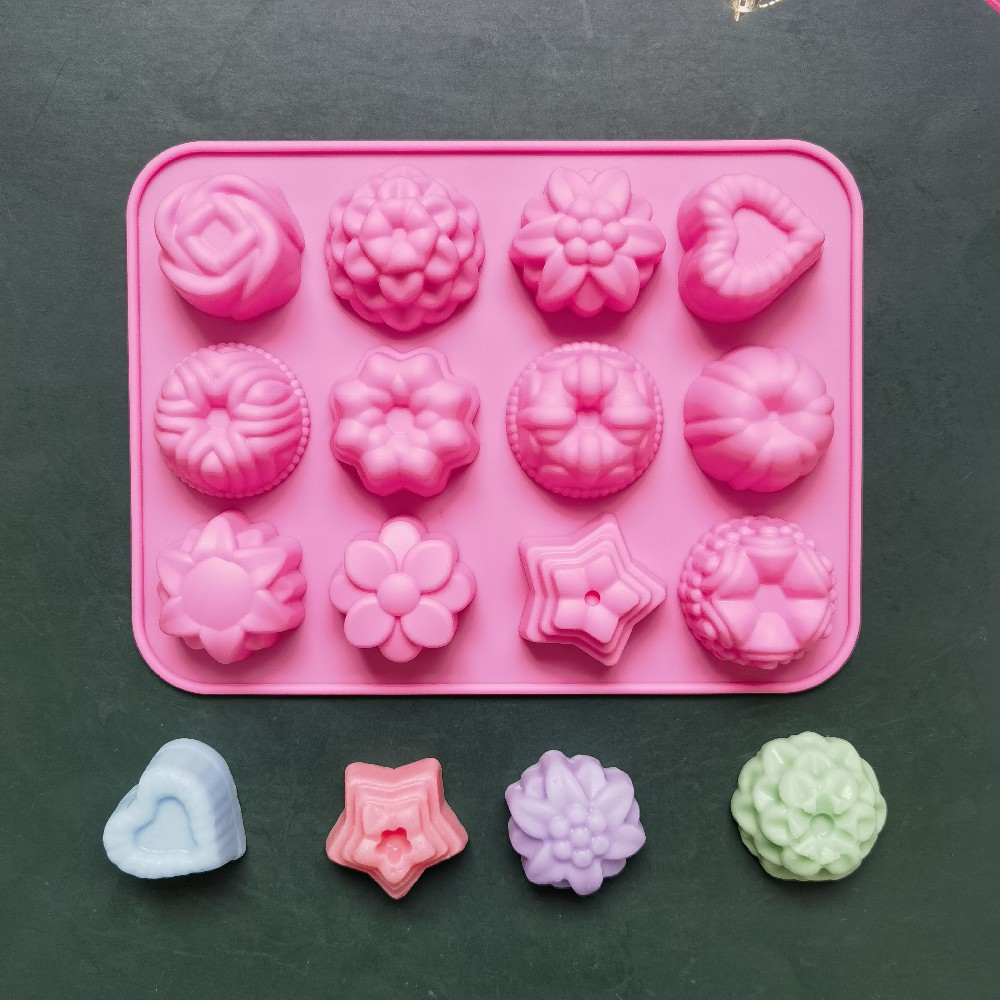Silicone 12 flores 419 chocolate horneado pasteles galletas muffins pasteles molde postres herramientas de cocina