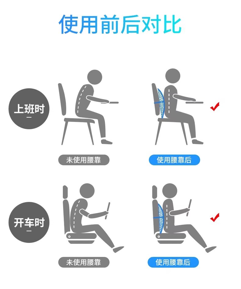 Car Lumbar Support Summer Seat Ice Silk Breathable Lumbar Support Massage Cushion Backrest Office Waist Cushion Car Supplies
