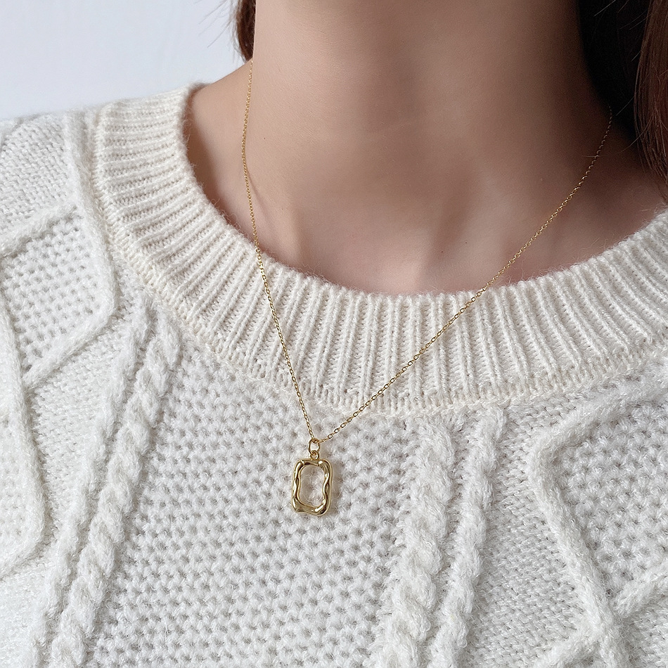 cable chain Chain Type 1 Piece Quantity 925 Sterling Silver Cable Chain Hollow Out Geometric Pendant Necklace