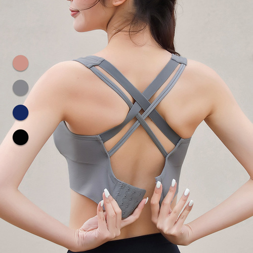 The new great chest of sports bra high strength shock can be worn outside cross back one-piece sports bra female beauty