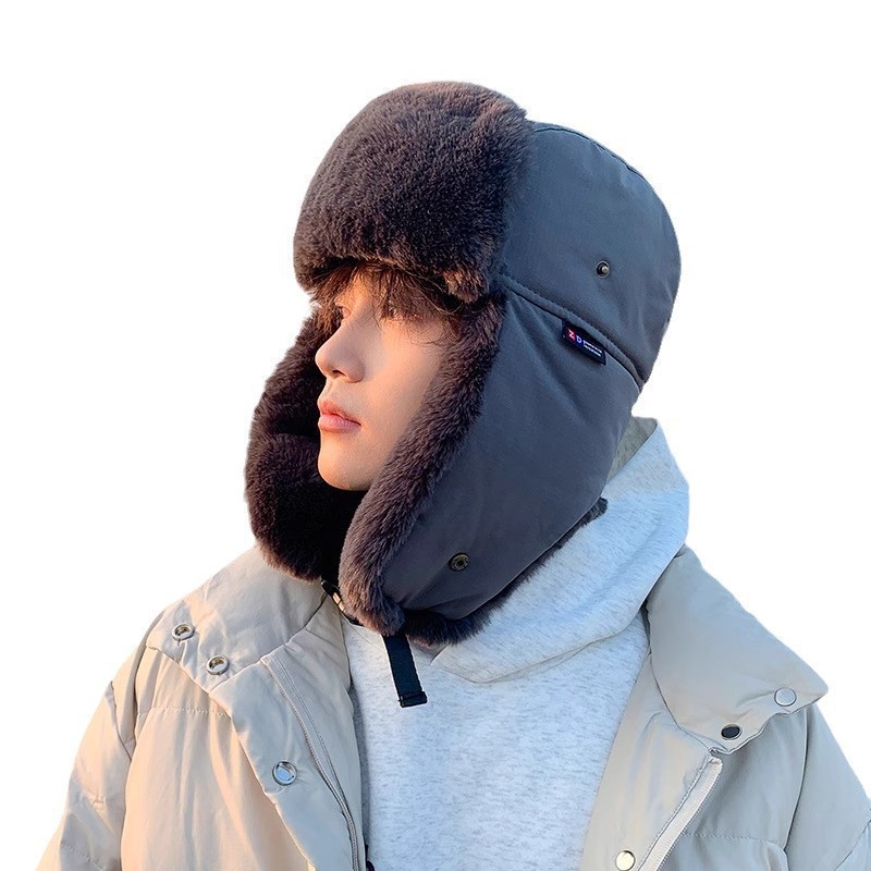 Men's Winter Outdoor Cold-Proof Warm Fleece-Lined Lei Feng Hat, Women's Cycling Ear Protection Ski Cold-Proof Thick Cotton Hat