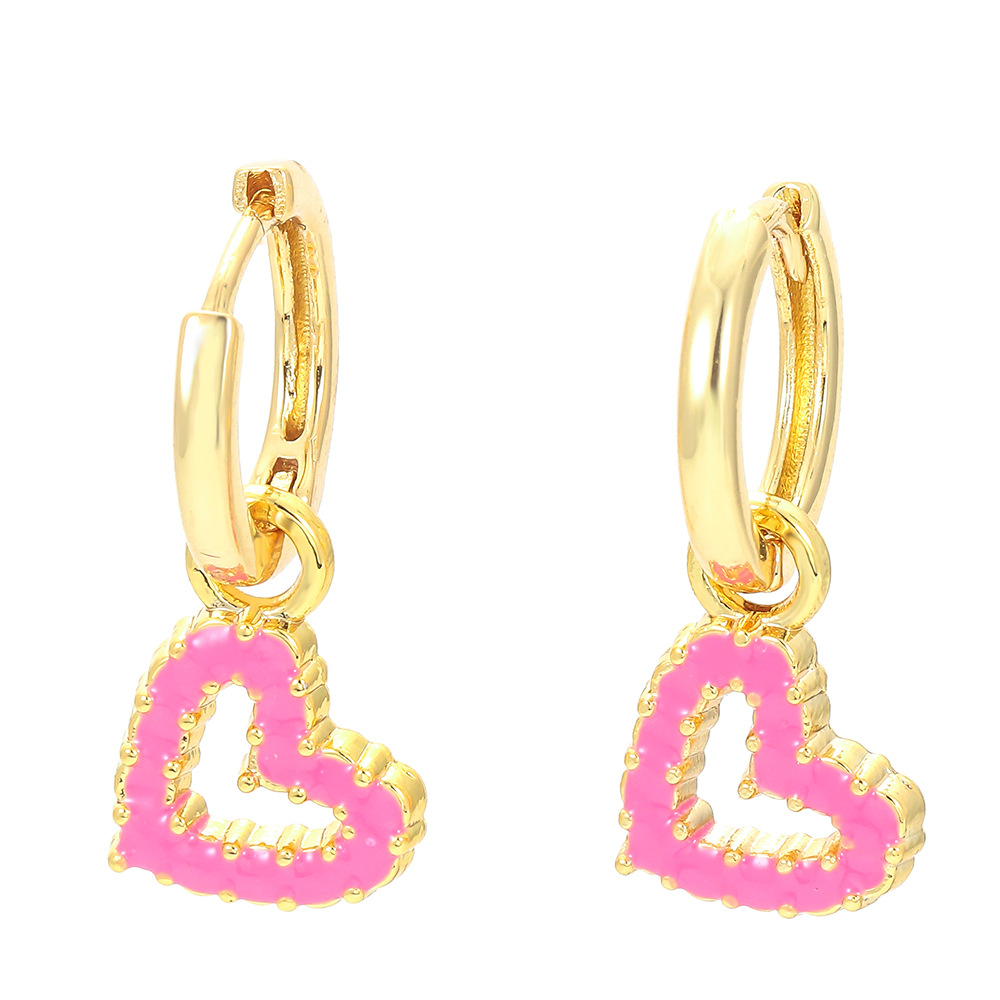 Copper Material Fashion Heart Shape Copper Drop Earrings Enamel Plating Copper Earrings