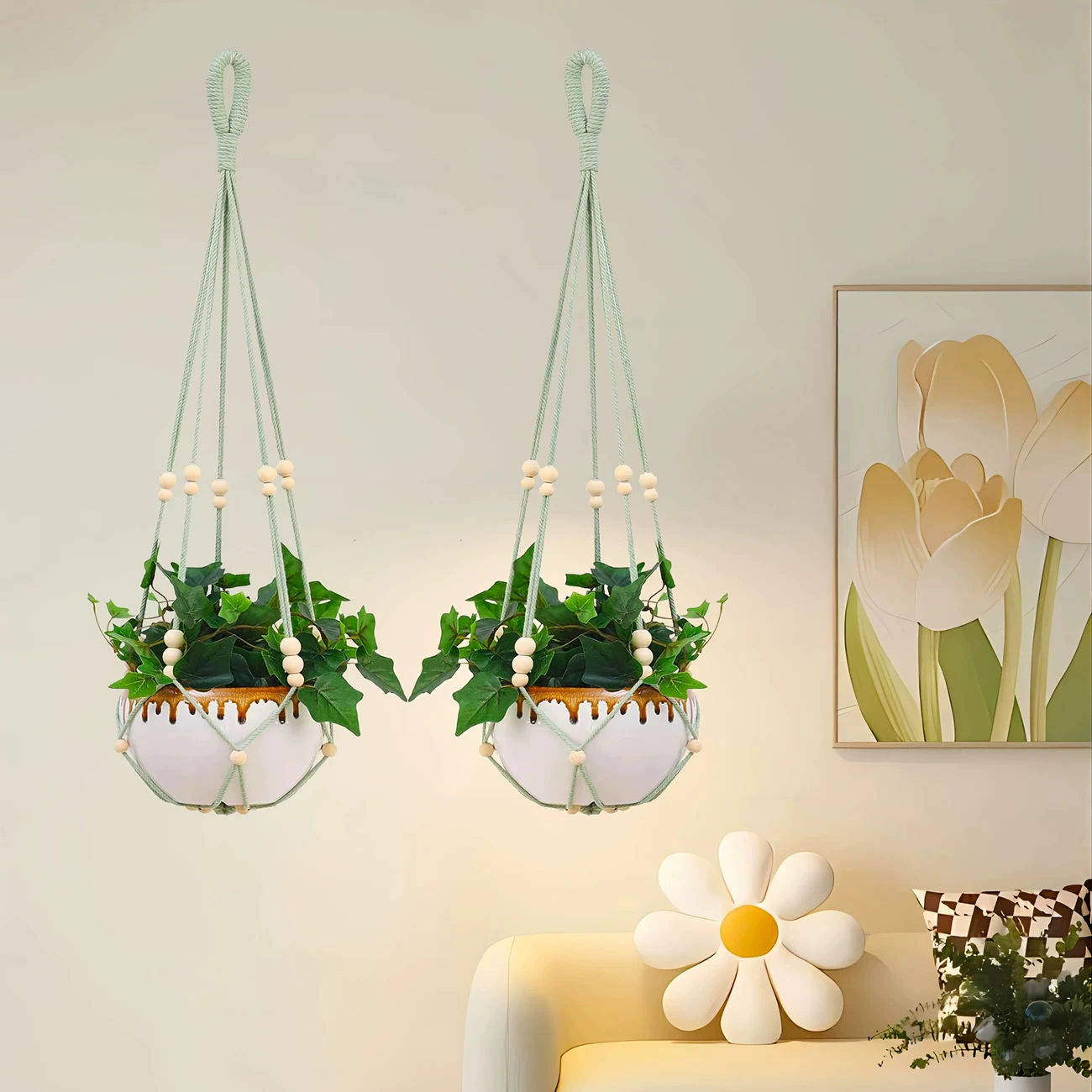 Трансграничная горячая распродажа, ручная работа, сетчатая сумка для цветочного горшка, подвесная стойка для хранения, стеллаж для хранения цветочного горшка, садовое украшение, подвесная корзина