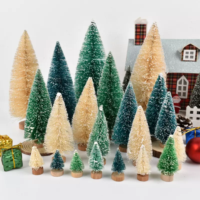跨境圣诞节迷你圣诞树蓝绿上雪桌面小圣诞树摆件现货仿真植绒松树