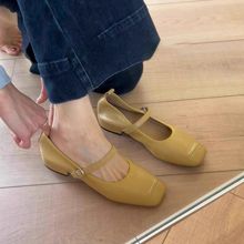 法式方頭一字扣帶新品鞋女新款新品溫柔晚風復古平底單鞋