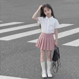 女童夏装套装2026新款中大童装薄款小女孩百褶裙短袖衬衫两件套潮