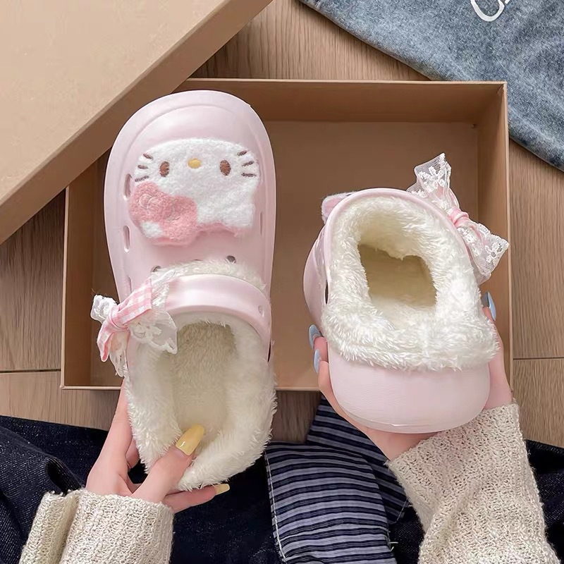 캐릭터 장식 가방 헤드 미끄럼 방지 보온 가융 동굴 신발 탈부착 가능한 면