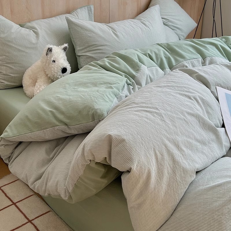 Algodón lavado de algodón Juego de cuatro piezas Algodón puro 2024 Nuevo otoño e invierno Sábana simple Funda de edredón Juego de cama de tres piezas 4