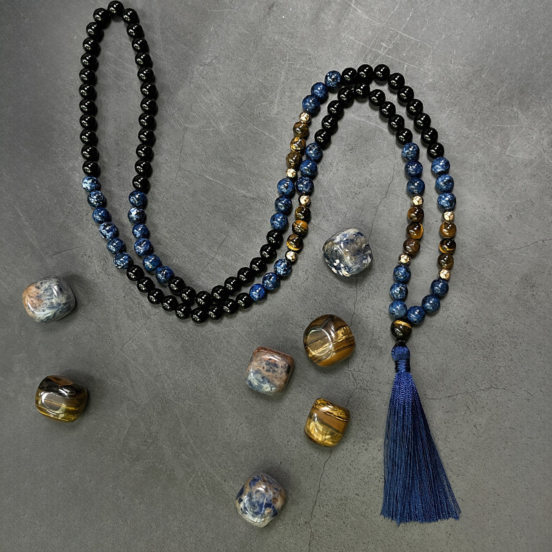 Cross-Border Amazon Temu Hot-Selling Bohemian Style Rosary Necklace with Tassel Tiger Eye Stone Necklace Suitable for Both Men and Women Cross-Border Amazon Temu Hot-Selling Bohemian Style Rosary Necklace with Tassel Tiger Eye Stone Necklace Suitable for Both Men and Women